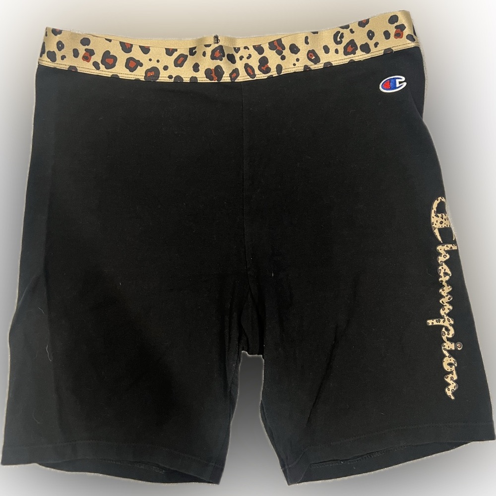 Champion Black Athletic Shorts with Leopard Waistband